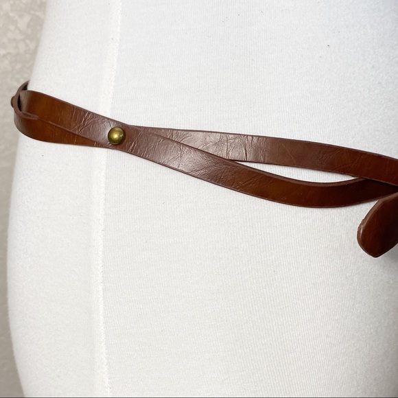 Brown Faux Leather Twisted Brass Riveted Belt - Picture 4 of 5
